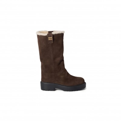 MIU MIU SHEARLING-LINED SUEDE BOOTS 