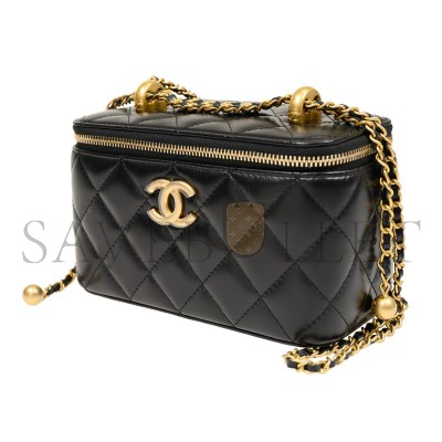 CHANEL COW LEATHER MAKEUP BAG BOX BAG CROSSBODY BAG SHOULDER BAG WOMEN'S BLACK AP3651 (16*10*8cm)