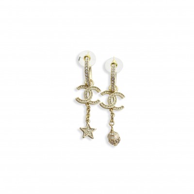 CHANEL EARRINGS VINTAGE GOLD RHINESTONE STAR SWING 
