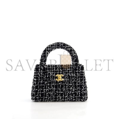 CHANEL SMALL KELLY SHOPPER BLACK, WHITE & SILVER SEQUIN TWEED BRUSHED GOLD HARDWARE AS4416 (19*13*7cm) CHANEL SMALL KELLY SHOPPER BLACK, WHITE & SILVER SEQUIN TWEED BRUSHED GOLD HARDWARE AS4416 (19*13*7cm)