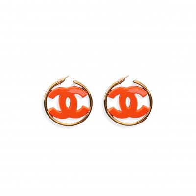 CHANEL DOUBLE C ACRYLIC LARGE HOOP EARRINGS 