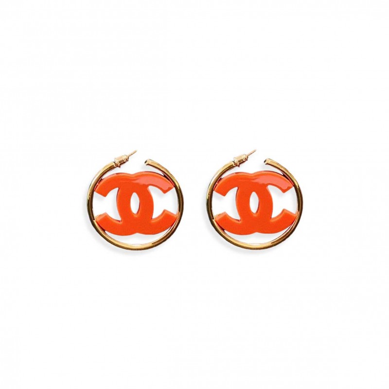 CHANEL DOUBLE C ACRYLIC LARGE HOOP EARRINGS 
