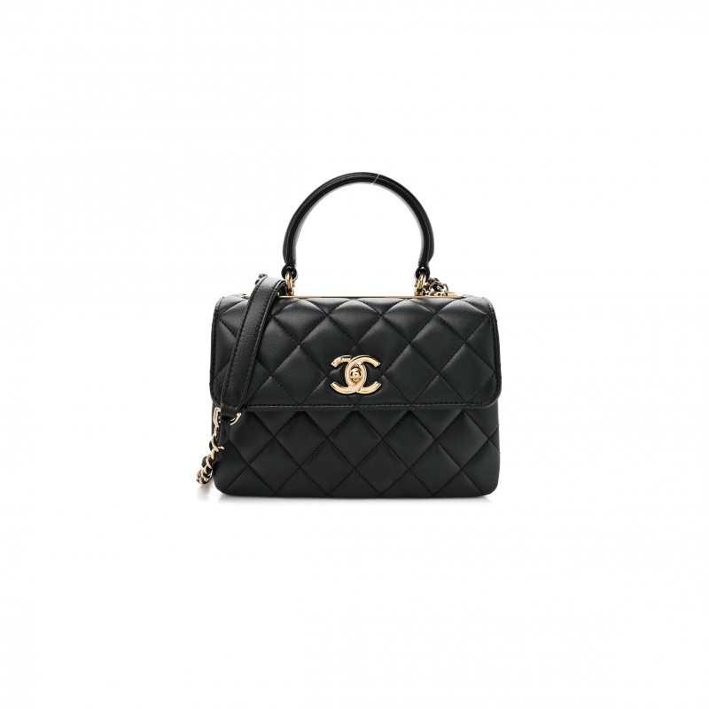 CHANEL MASTER LAMBSKIN QUILTED MINI TRENDY CC DUAL HANDLE FLAP BAG BLACK (20*14*6cm) 