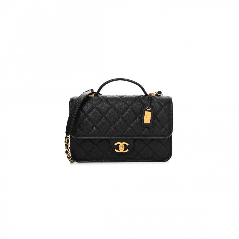 CHANEL MASTER CAVIAR QUILTED SCHOOL MEMORY  TOP HANDLE FLAP BLACK (25*21.5*7cm)