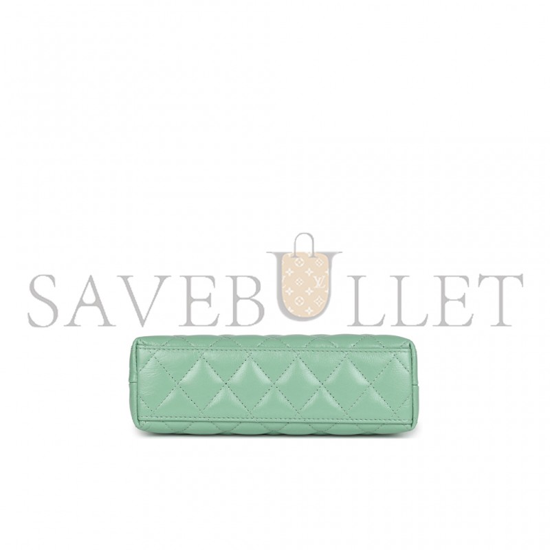 CHANEL MASTER KELLY SHOPPER LIGHT GREEN SHINY AGED CALFSKIN BRUSH GOLD HARDWARE (19*13*7cm)
