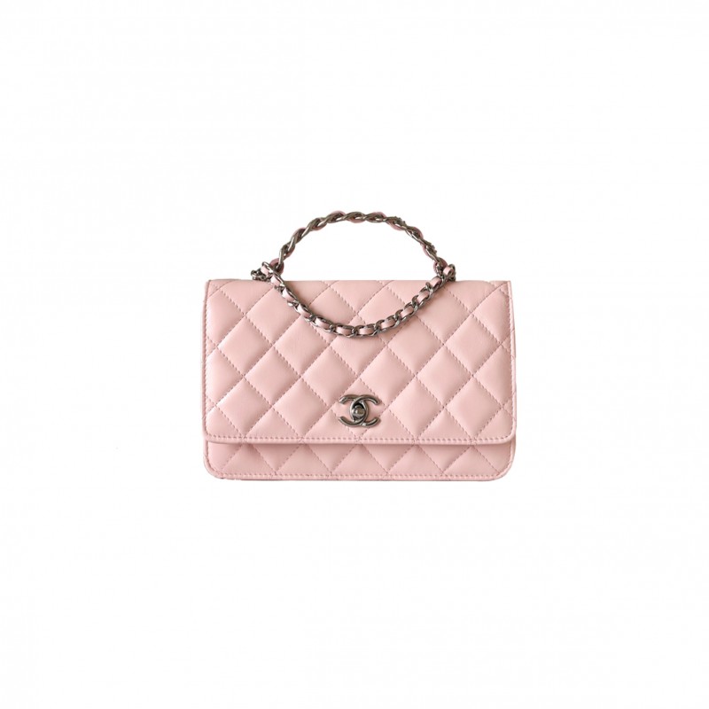 CHANEL MASTER CC WOC 19 PINK LAMBSKIN SILVER HARDWARE (19.3*12*3.5cm) 