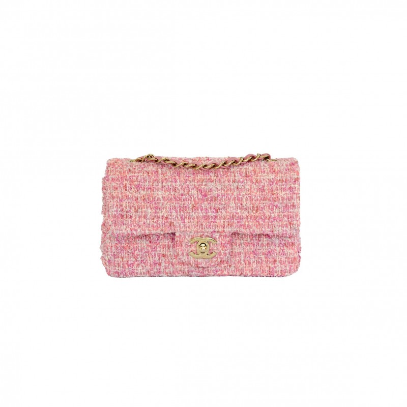 CHANEL TWEED QUILTED FLAP PINK GOLD HARDWARE (25.5*15.5*6.5cm) 