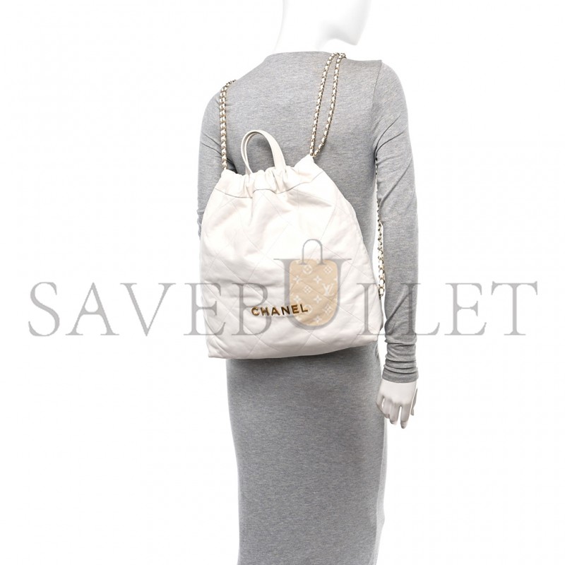 CHANEL MASTER SHINY CALFSKIN QUILTED CHANEL 22 BACKPACK WHITE (34*29*10.5cm) 