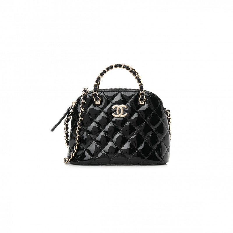 CHANEL MASTER PATENT CALFSKIN QUILTED SHINY COCO CLUTCH WITH CHAIN BLACK (16*11*5.5cm)