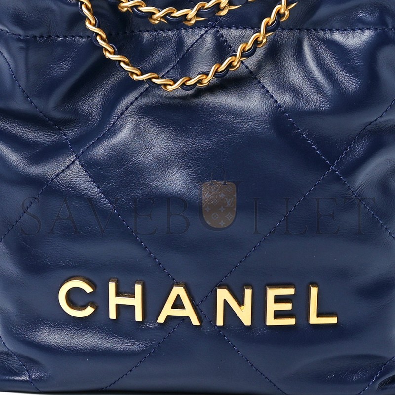 CHANEL MASTER SHINY CALFSKIN QUILTED MINI CHANEL 22 NAVY BLUE (20*19*6cm) 