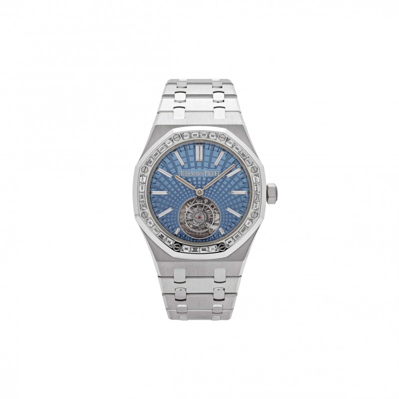 AUDEMARS PIGUET ROYAL OAK SELFWINDING FLYING TOURBILLON PLATINUM LIGHT BLUE DIAL WATCH 26535PT.ZZ.1220PT.01