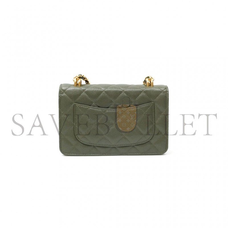 CHANEL MASTER WALLET ON CHAIN WOC DARK OLIVE GREEN CAVIAR GOLD HARDWARE AP3019 (19*12*3.5cm)