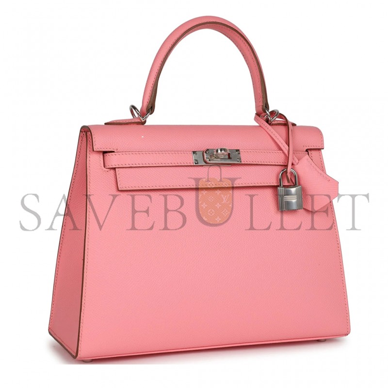 HERMÈS KELLY SELLIER 25 ROSE CONFETTI EPSOM PALLADIUM HARDWARE (25*19*9cm)