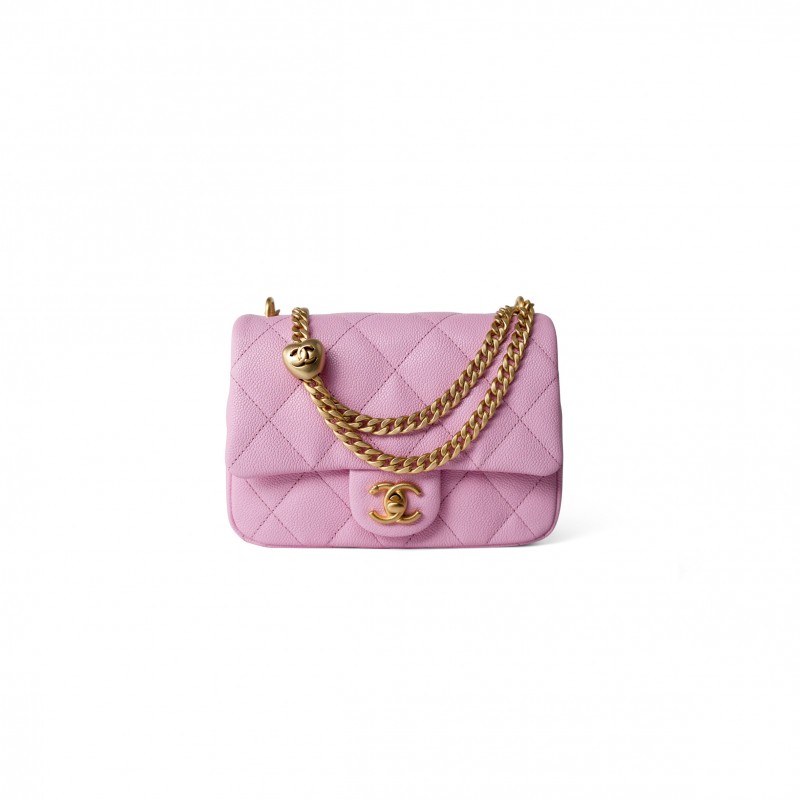 CHANEL PINK CAVIAR QUILTED SWEETHEART FLAP GOLD HARDWARE (20*14*6cm) 