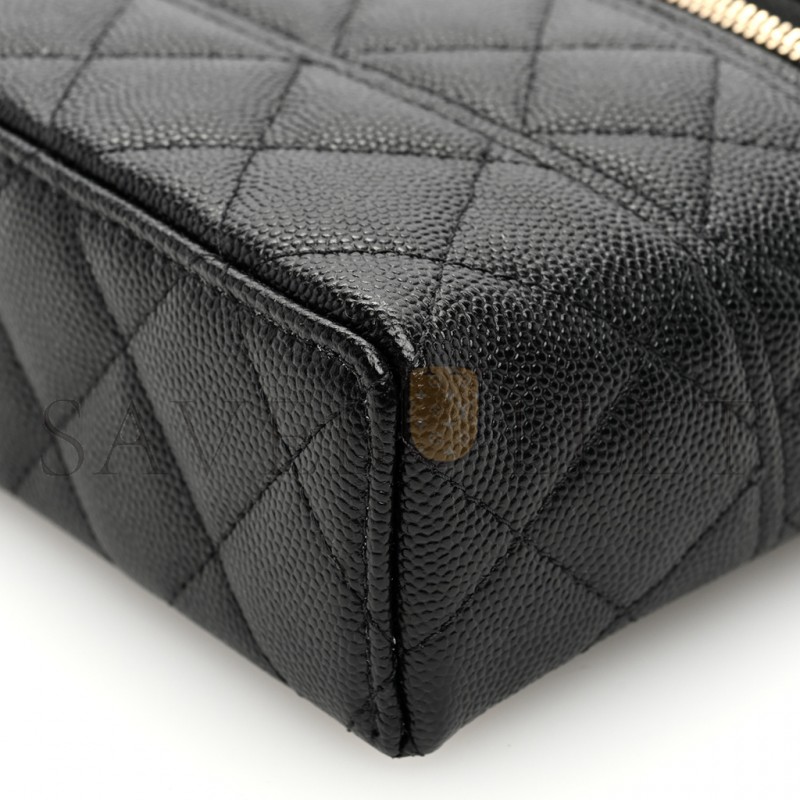 CHANEL CAVIAR QUILTED LONG CC VANITY CLUTCH WITH CHAIN BLACK (19.5*17*5cm) 