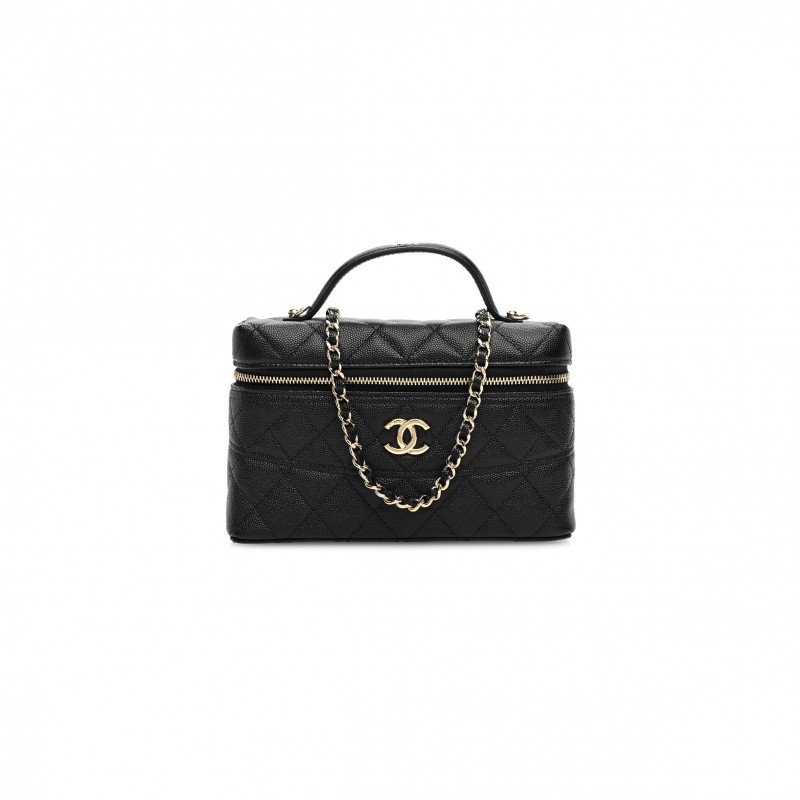 CHANEL CAVIAR QUILTED LONG CC VANITY CLUTCH WITH CHAIN BLACK (19.5*17*5cm) 