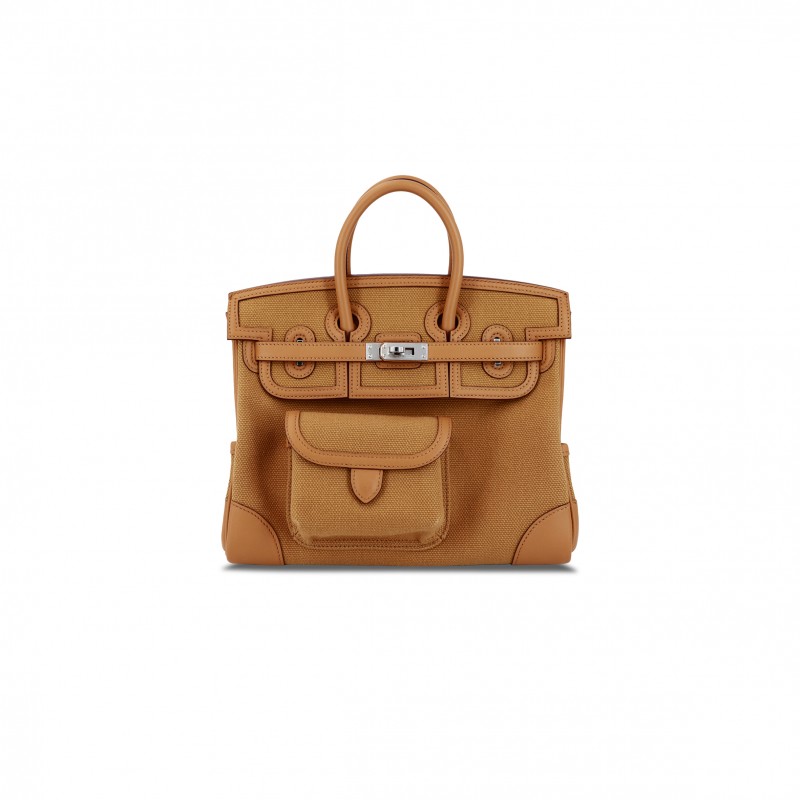 HERMES MASTER BIRKIN 25 2S SESAME SWIFT LEATHER AND CANVAS TOTE 8024740062 (25*20*13cm)