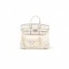 HERMES MASTER BIRKIN 25 CREAM WHITE LEATHER CANVAS SILVER BUCKLE 1305777953 (25*20*13cm)