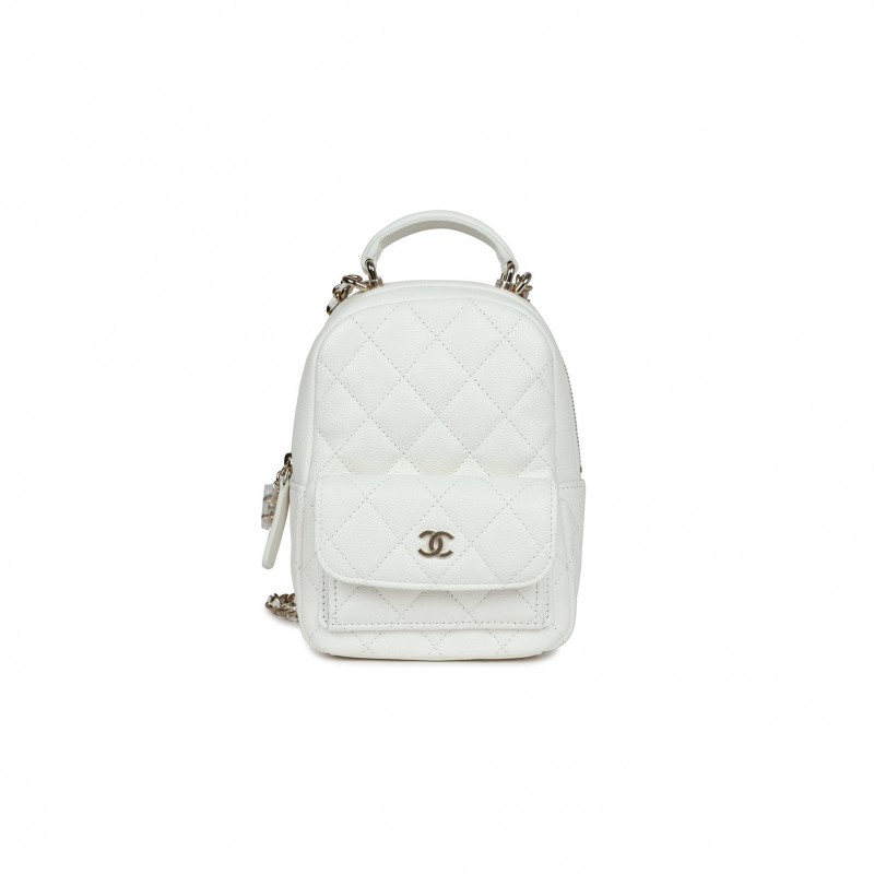 CHANEL MINI PHONE HOLDER BACKPACK WHITE CAVIAR LIGHT GOLD HARDWARE AP3753 (18*13*9cm)