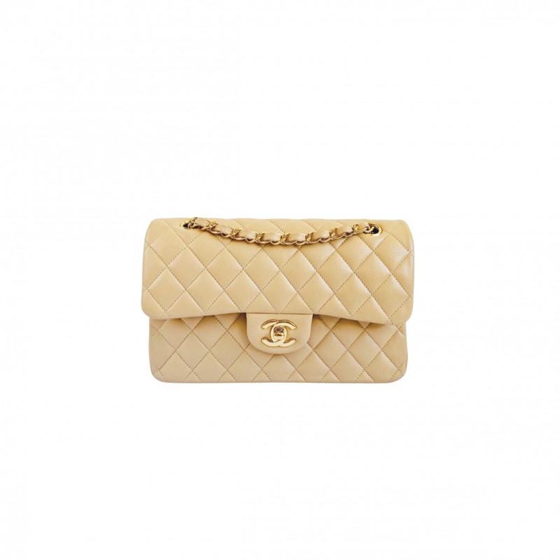 CHANEL BEIGE CLASSIK DOUBLE FLAP BAG (23*14*6cm) 
