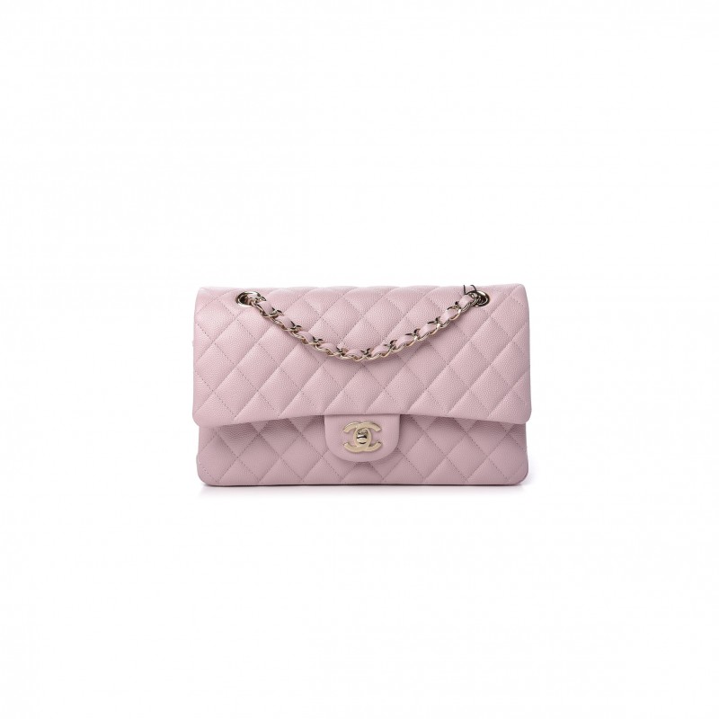 CHANEL CAVIAR QUILTED MEDIUM DOUBLE FLAP LIGHT PINK (25.5*14*6.5cm)