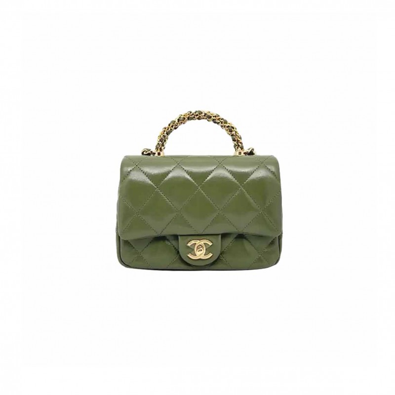 CHANEL CLASSIC MINI BAG WITH GREEN HANDLE AS5032 (19*14*8.5cm)