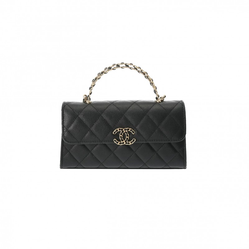 CHANEL BLACK CAVIAR LEATHER PHONE CASE SHOULDER BAG (18*10*4.5cm) 