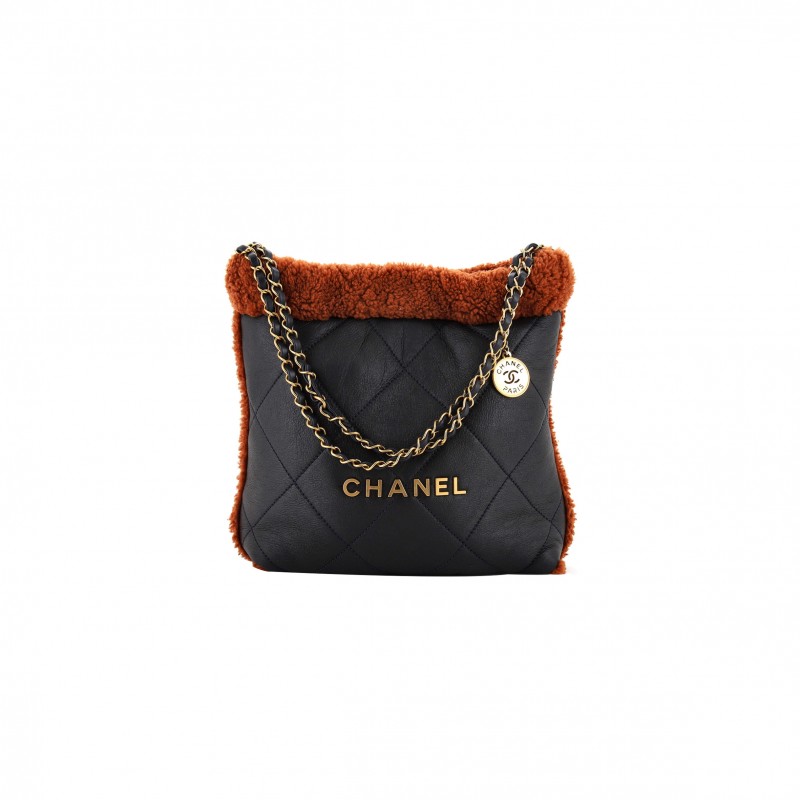 CHANEL 22 CHAIN HOBO QUILTED LAMBSKIN WITH SHEARLING SMALL (37*35*7cm)