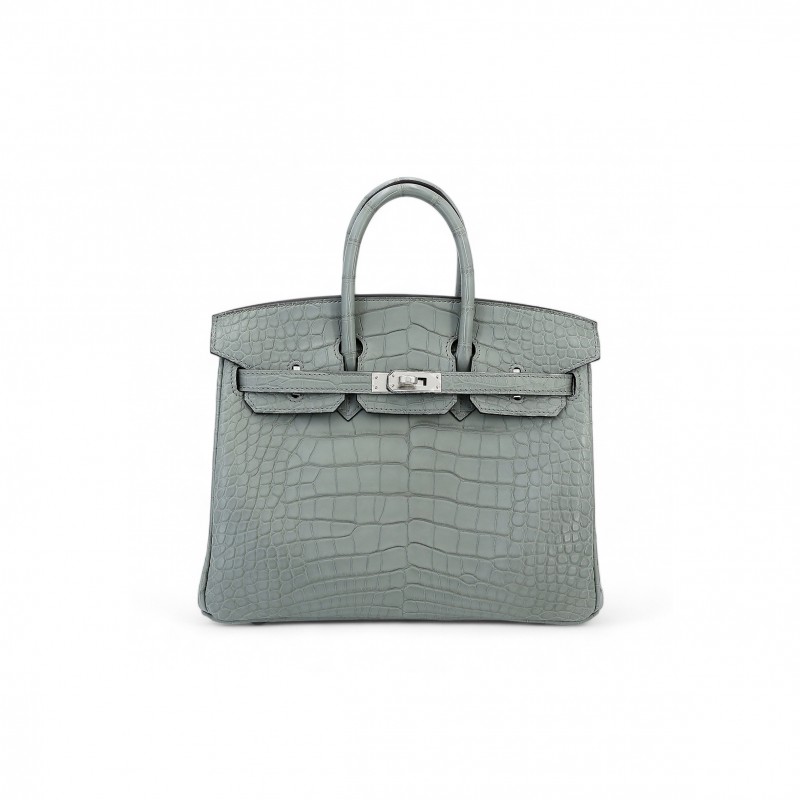 HERMES MSTER BIRKIN 25 PEARL GREY CROCODILE MATT SILVER BUCKLE BAG 6778344120  (25*20*13cm)