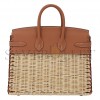 HERMES MASTER BIRKIN PICNIC 25 BROWN WICKER SILVER BUCKLE PLATINUM BAG 10078587 (25*20*13cm)