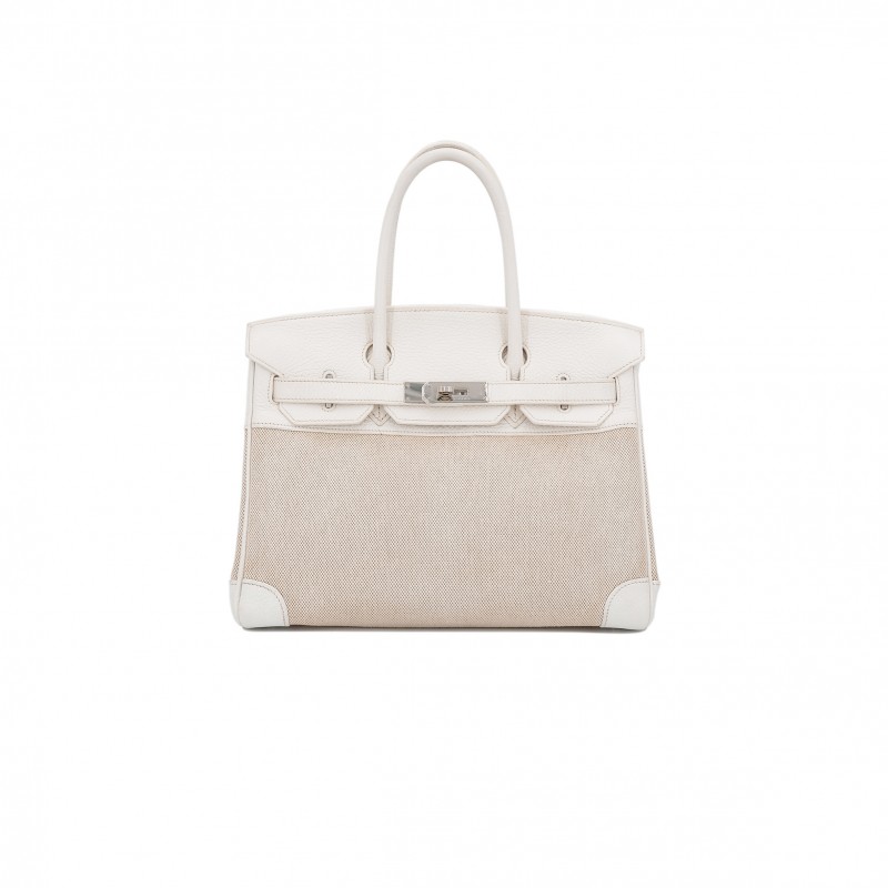 HERMES MASTER BIRKIN 35 COWHIDE WHITE CANVAS SILVER BUCKLE BAG 10080269 (35*24*18cm)