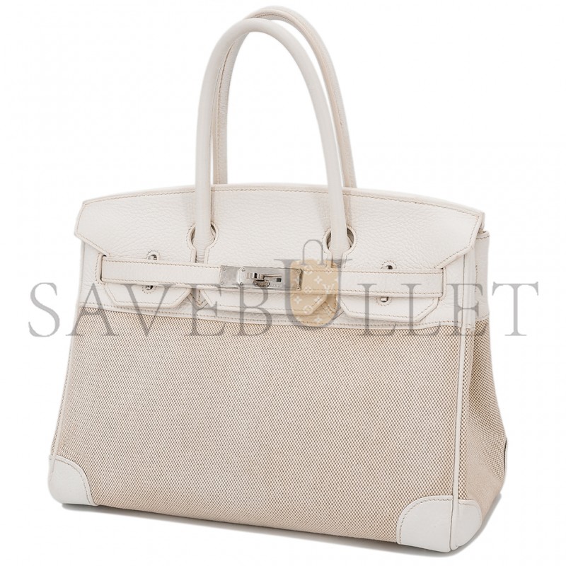 HERMES MASTER BIRKIN 35 COWHIDE WHITE CANVAS SILVER BUCKLE BAG 10080269 (35*24*18cm)