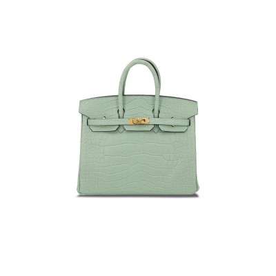 HERMES MASTER BIRKIN 25 MINT GREEN ALLIGATOR MATTE GOLD BUCKLE 7419337628 (25*19*13cm)