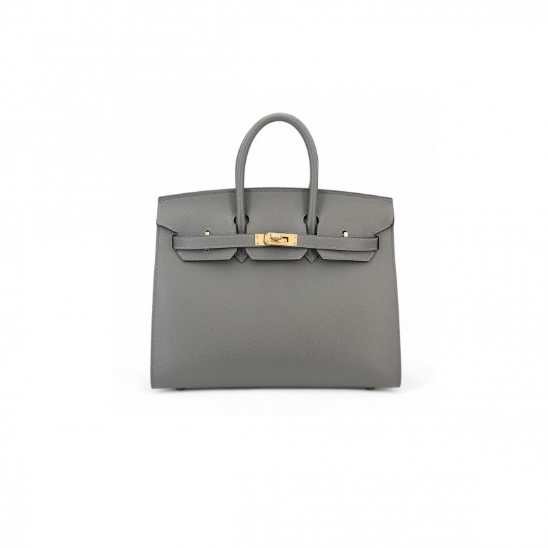 HERMES BIRKIN 25 OUTSEAM 0L GRIS MEYER CUMULONIMBUS GRAY LEATHER GOLD BUTTON 9117444335 (25*20*13cm)