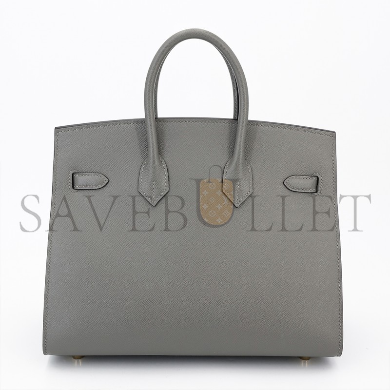 HERMES BIRKIN 25 OUTSEAM 0L GRIS MEYER CUMULONIMBUS GRAY LEATHER GOLD BUTTON 9117444335 (25*20*13cm)