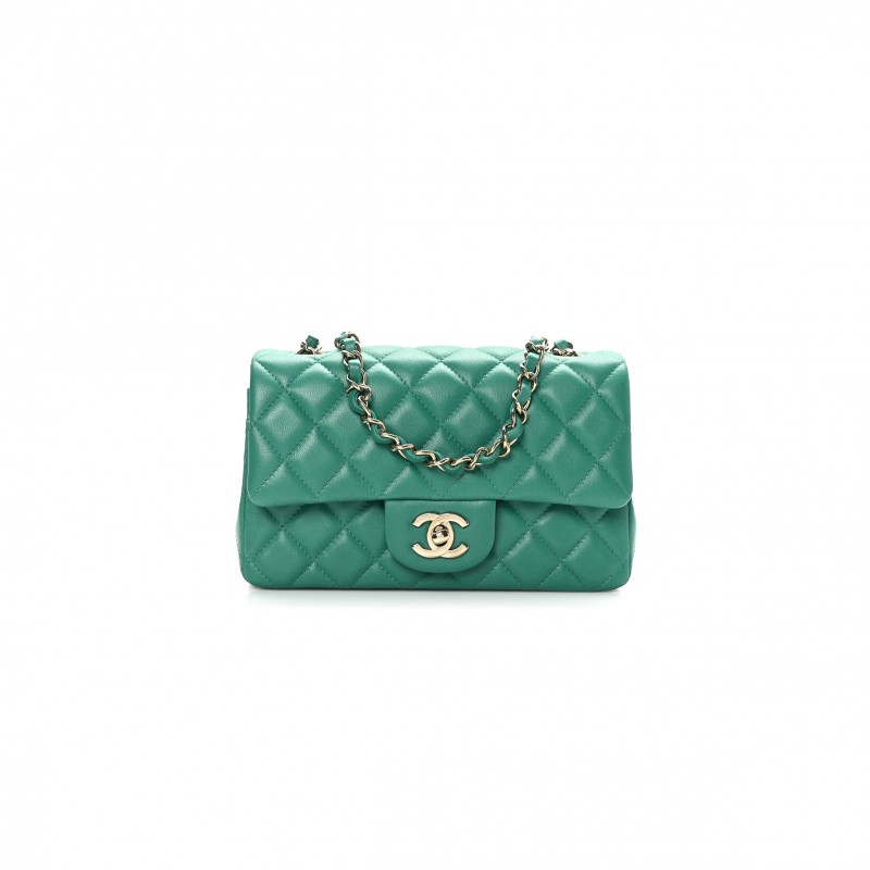 CHANEL LAMBSKIN QUILTED MINI RECTANGULAR FLAP GREEN (20*12*6cm)