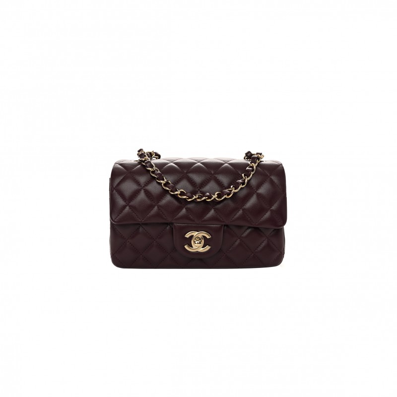 CHANEL LAMBSKIN QUILTED MINI RECTANGULAR FLAP BURGUNDY AS1116 (20*13*6cm)