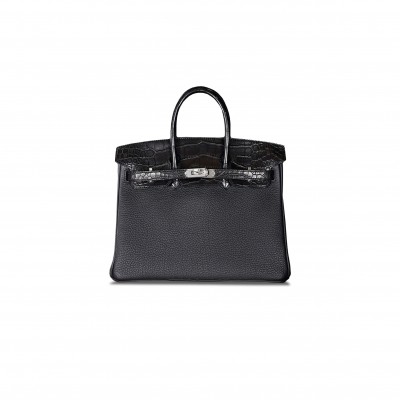 HERMES MASTER BIRKIN TOUCH 25 TOGO CROCODILE LEATHER BLACK SILVER BUCKLE BAG 3053468627 (25*20*13cm)