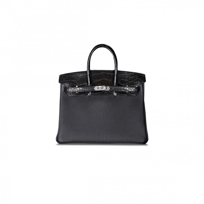 HERMES MASTER BIRKIN TOUCH 25 TOGO CROCODILE LEATHER BLACK SILVER BUCKLE BAG 3053468627 (25*20*13cm)