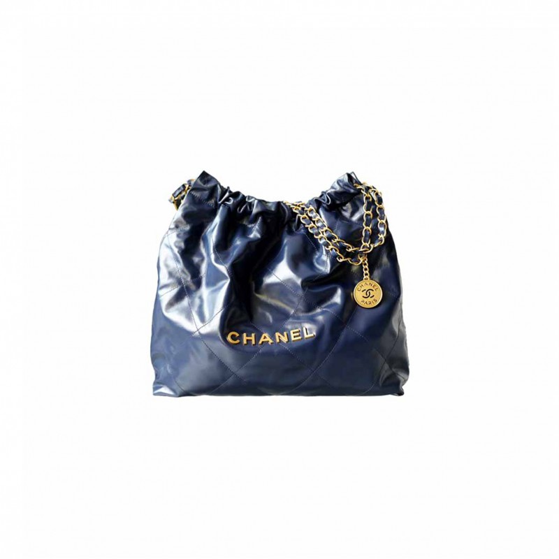 CHANEL SHINY CALFSKIN QUILTED MEDIUM 22 NAVY (42*39*8cm) 