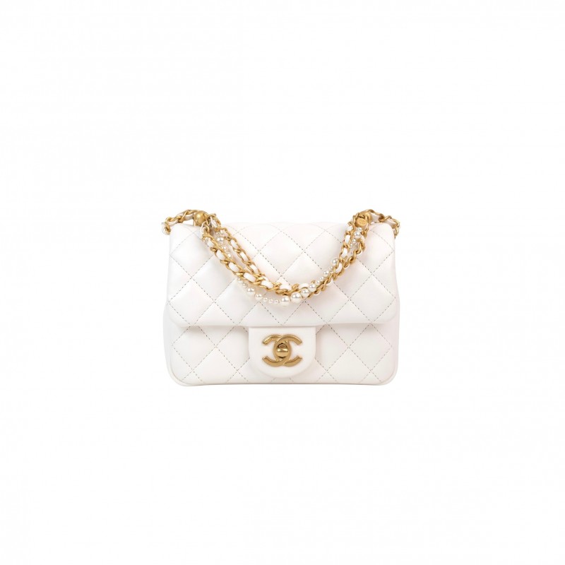 CHANEL MINI FLAP PEARL TWIST WHITE (17*12.5*5cm) 