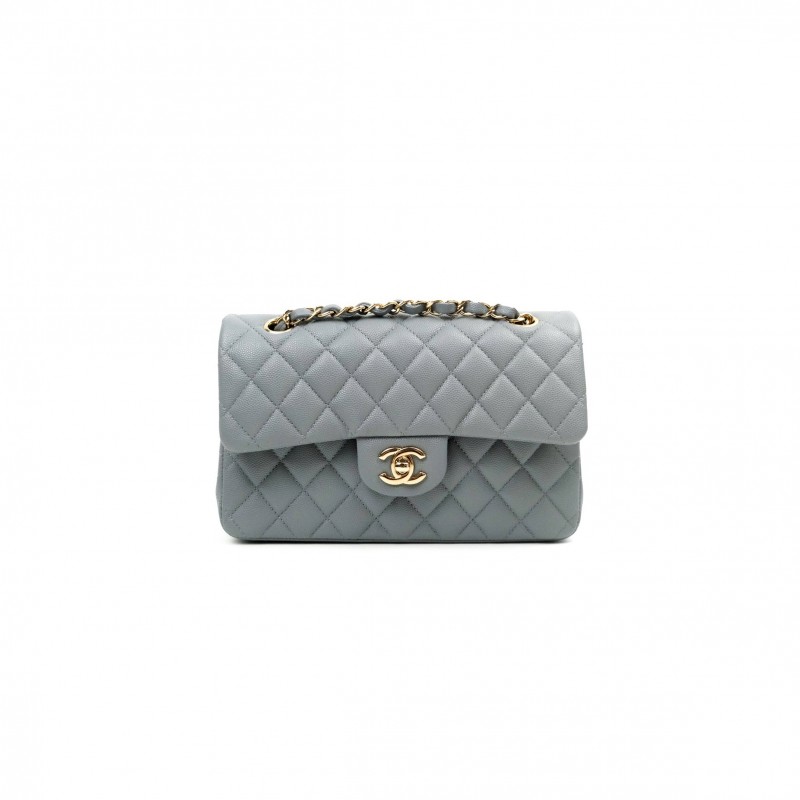 CHANEL CLASSIC SMALL FLAP GREY CAVIAR LIGHT GOLD HARDWARE A37586 (23*14.5*6cm)