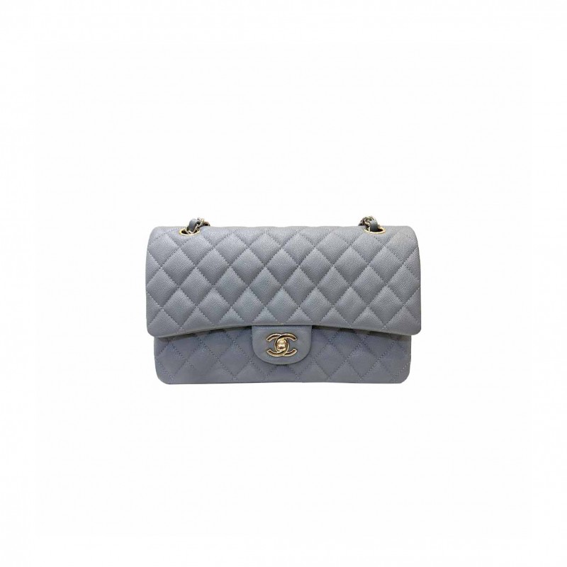 CHANEL CLASSIC MEDIUM FLAP GREY CAVIAR LIGHT GOLD HARDWARE A37586 (25.5*15.5*6.5cm)