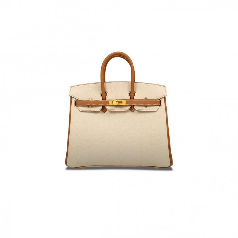 HERMES MASTER BIRKIN 25 CLEMENCE LEATHER MILKSHAKE WHITE SPELLING HORSESHOE PRINTS BK251037TGCZ (25*20*13cm)
