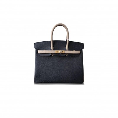 HERMÈS MASTER BIRKIN 25 CLEMENS LEATHER MIDNIGHT BLUE BUTT GRAY 23062729 (25*20*13cm)