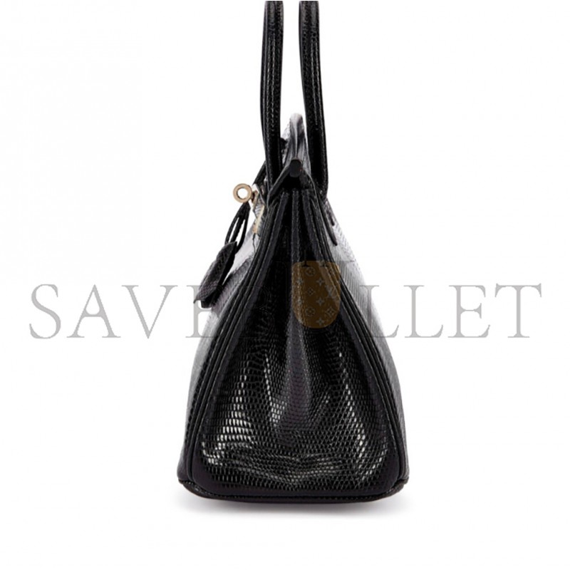 HERMÈS MASTER BIRKIN 25 LIZARD SKIN BLACK SILVER BUCKLE BAG 623541 (25*18*13cm)