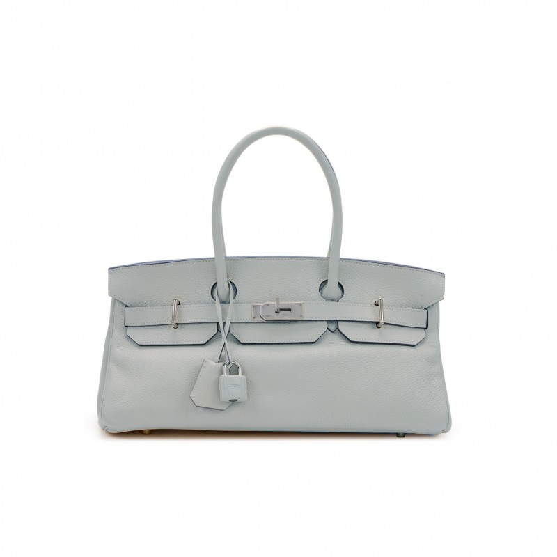 HERMES MASTER SHOULDER BIRKIN 42 PEARL GREY SILVER BUCKLE BAG 78603232 (42*21*16cm)