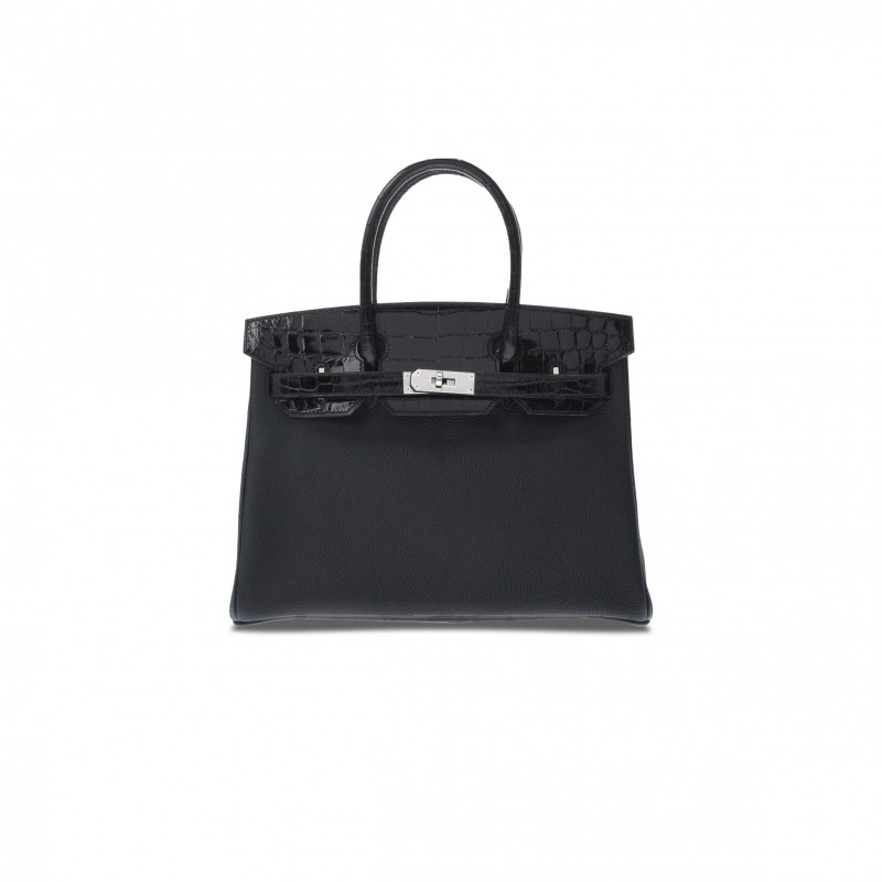 HERMES MASTER BARKIN 35 BAG IN BLACK MATTE CROCODILE AND LEATHER 461161 (35*25*18cm)