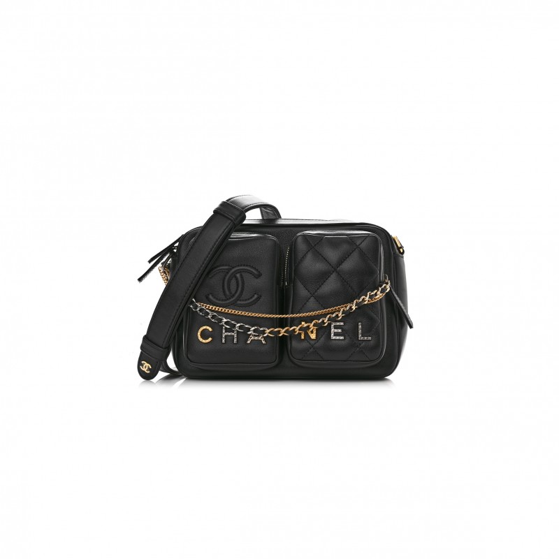 CHANEL CALFSKIN QUILTED SMALL CAMERA CASE BLACK AS2933 (20.5*14.5*9cm)