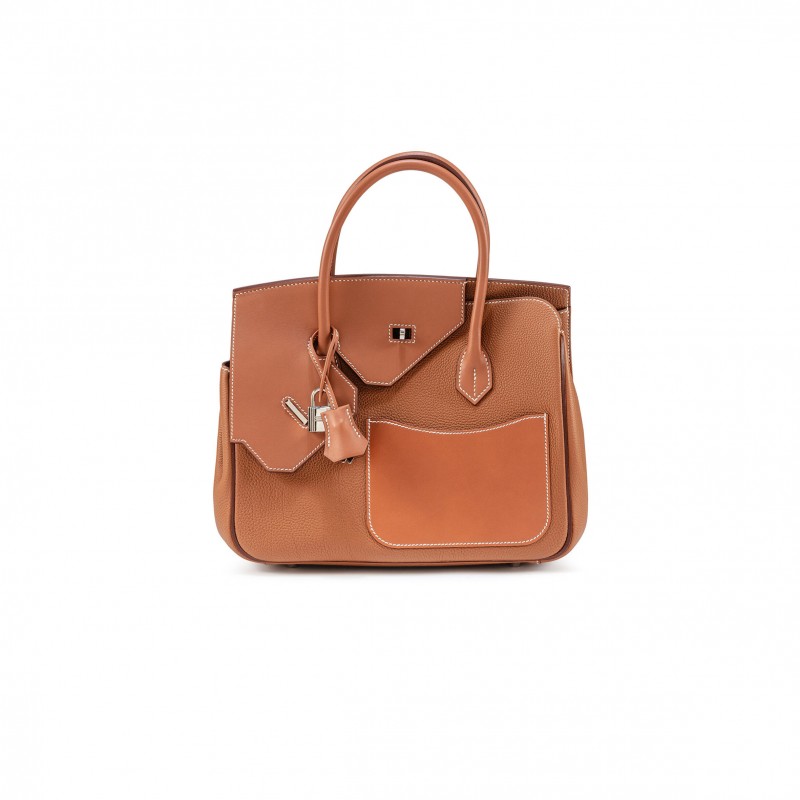HERMES MASTER BIRKIN 30 GOLDEN BROWN SILVER BUCKLE BAG 6925410968 (30*22*15cm)